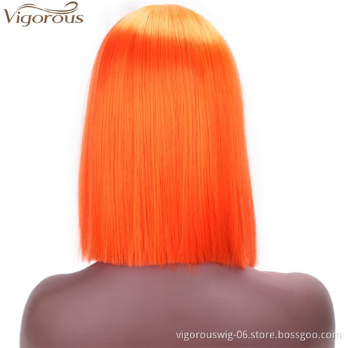 Vigorous Short Straight Bob Wig Middle Part Synthetic Cosplay Wigs For Women High Temperature 14 inches Orange Color Wholesale